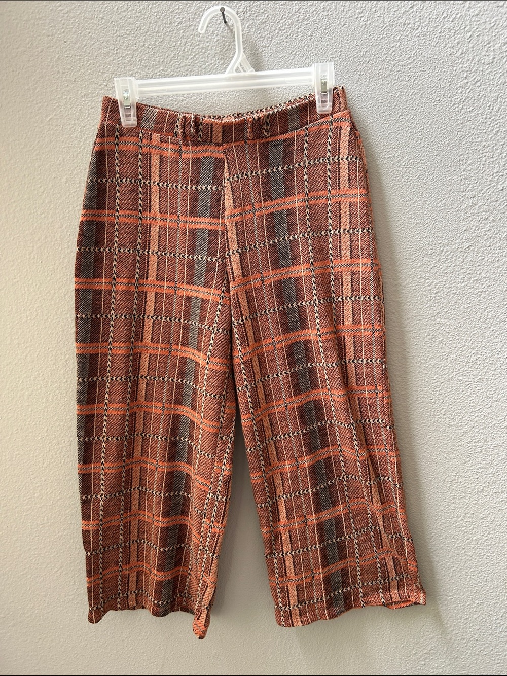 Zara Cropped Wide Leg Plaid Knit Pants M